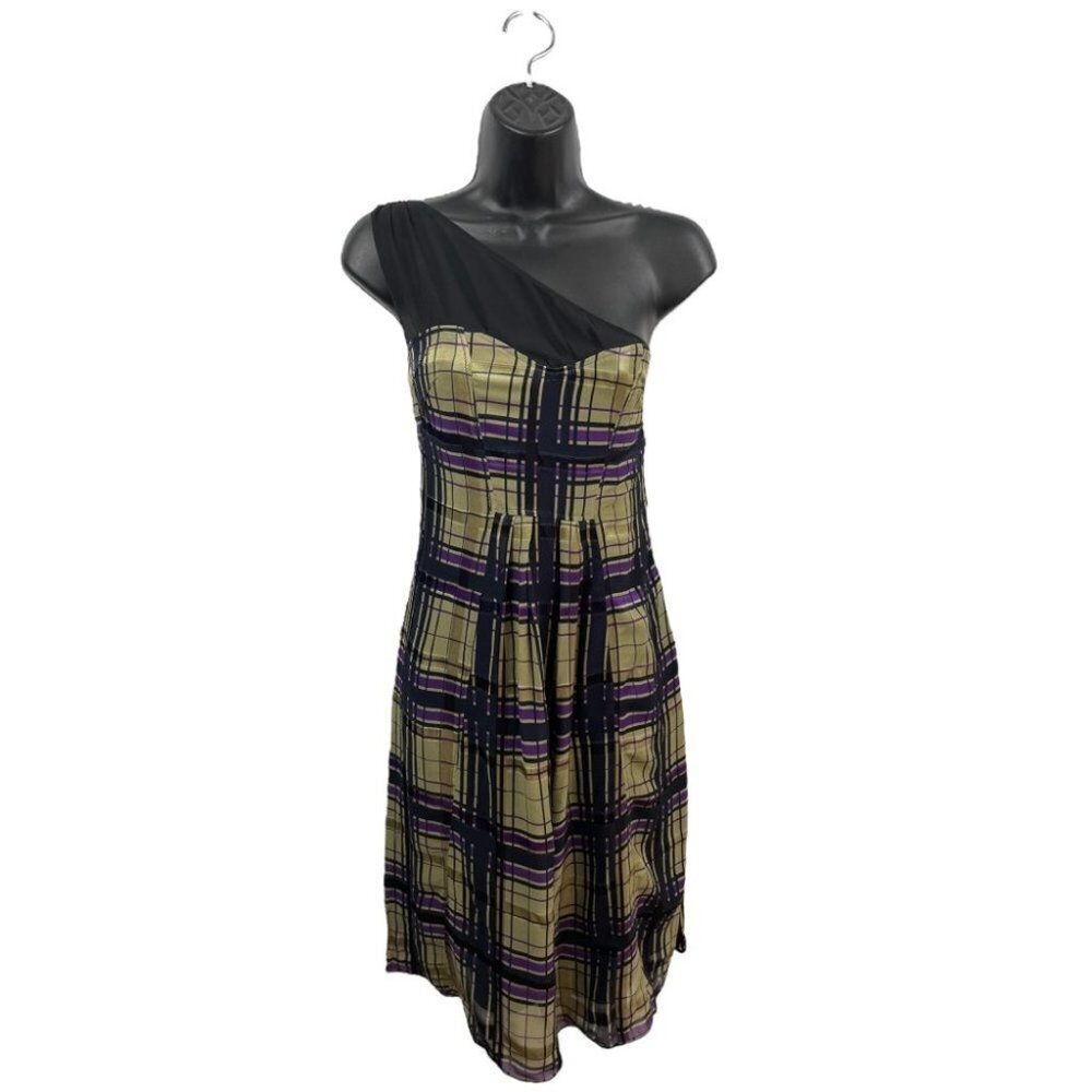 CNC Costume National Silk Tartan Plaid One Shoulder Dress Size 26/40 (US M)